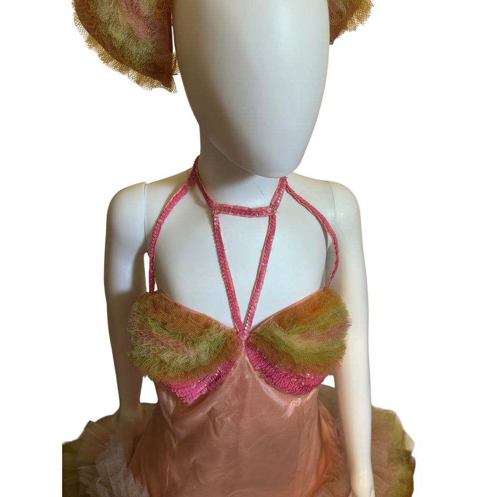 Vintage 1950s Girls Dance Costume Pink Satin Tulle Tutu & Headpiece 3 pc Set JS - Picture 5 of 16